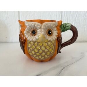 Cracker Barrel Owl Pumpkin Mug Fall Autumn Halloween Orange Coffee‎ Cup